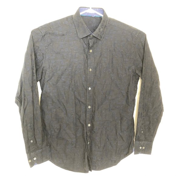 Bugatchi Shaped Fit Black Blue Shirt Size Large - Picture 1 of 5